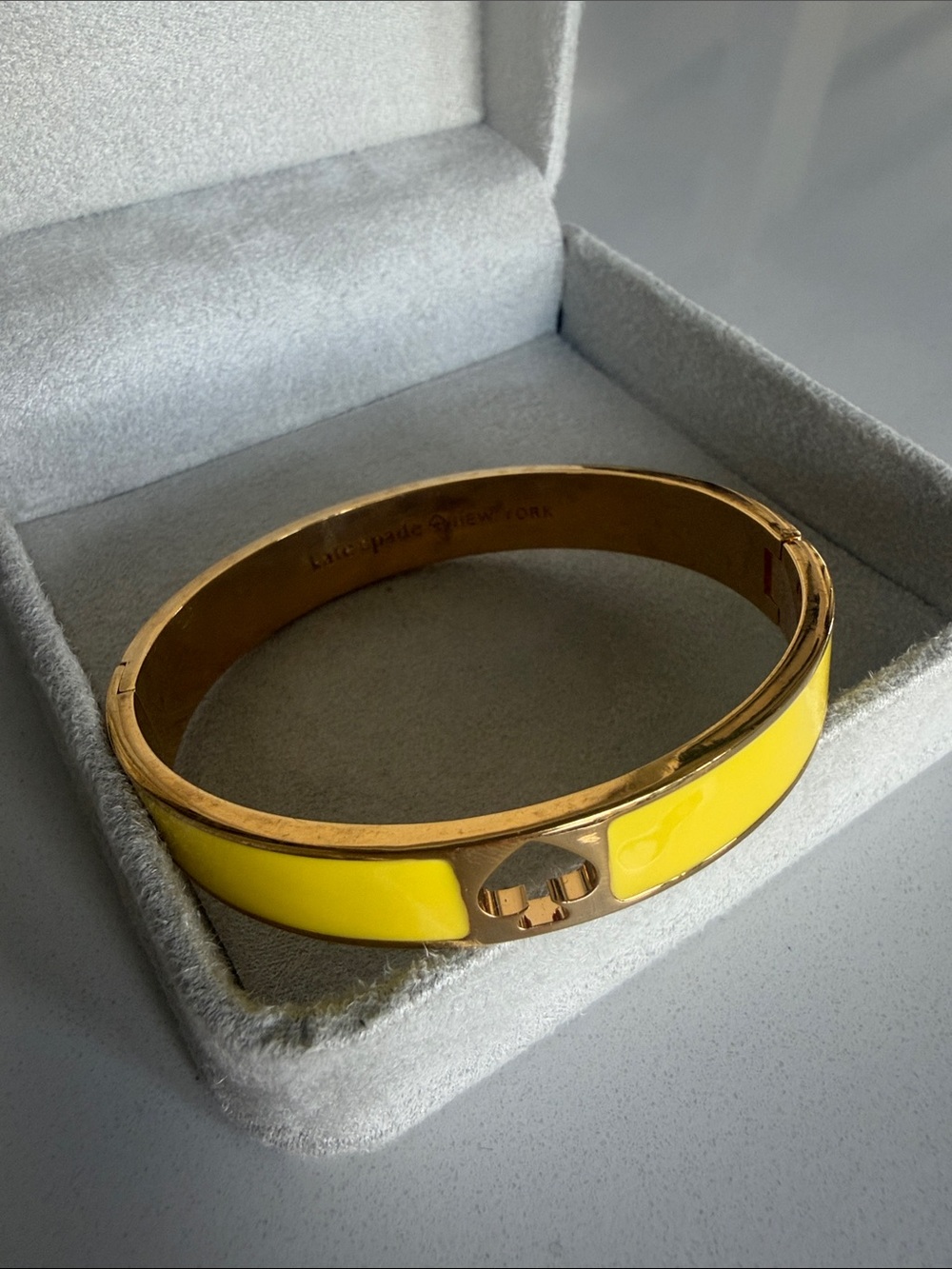 kate spade Yellow Enamel Gold-Tone Hinged Bangle Bracelet